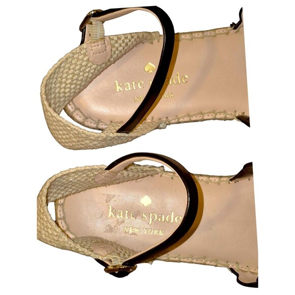 Kate Spade Black/White Plaid Bonnie Preppy Strappy Sandals Size 7.5 Leather Trim - Picture 4 of 7